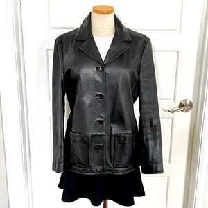 Vintage Y2K Gap Genuine Leather Black Button down Blazer Jacket Sz Medium